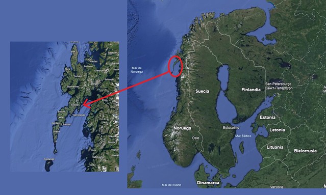 Mapa de situación de las islas Lofoten en Noruega
