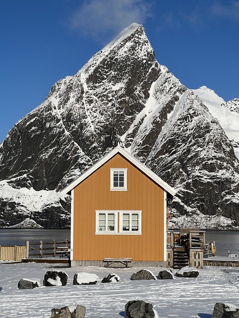 Rorbu en la aldea de Sakrisøy, uno de los pueblos más emblemáticos que visitar en las islas Lofoten de Noruega
