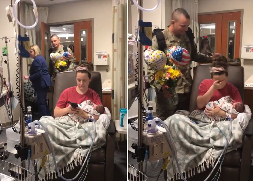 Soldado sorprende a su esposa y esta es su reacción