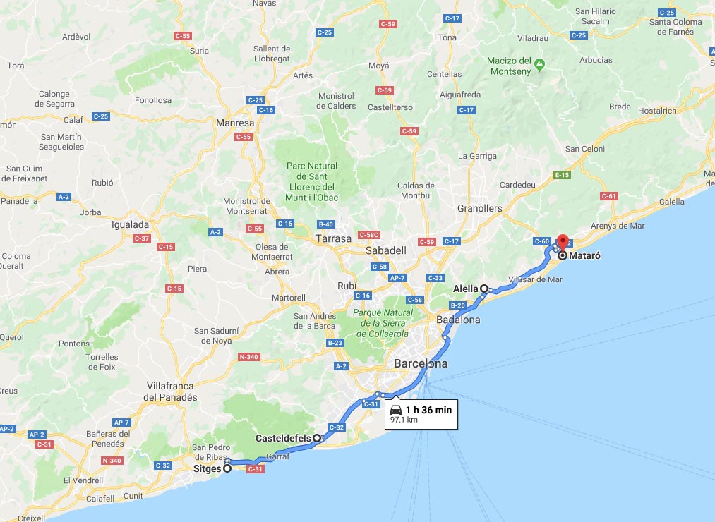 Mapa de la ruta propuesta por la costa de Barcelona