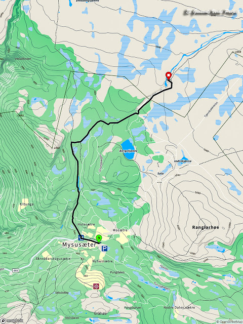 Mapa de la Ruta Brudesloret en Rondane - Noruega