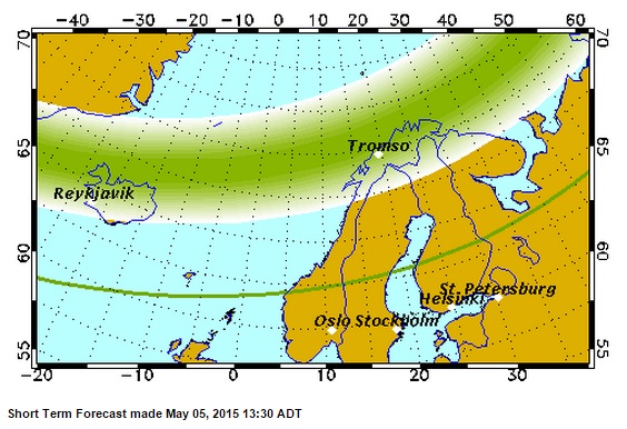 Imagen de aurora boreal en una web de pronósticos de actividad