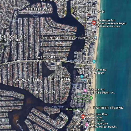 Imagen satélite de Fort Lauderdale (Google Maps) que explica la razón de que le apoden como la Venecia de América