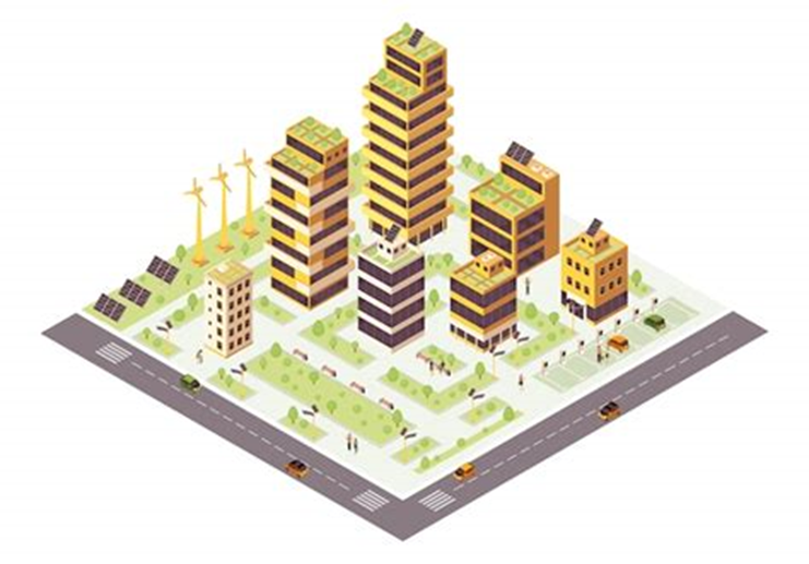 Infografía sobre edificios verdes y su impacto en el medio ambiente