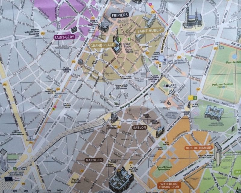 Plano del plano del bario del Sablon en Bruselas