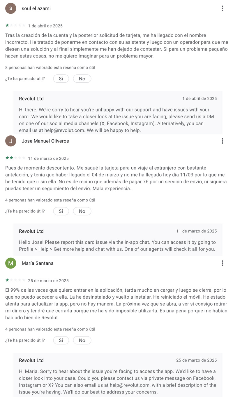 Comentarios negativos Google Play