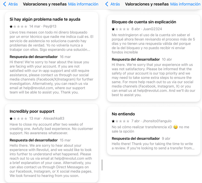 Valoraciones negativas