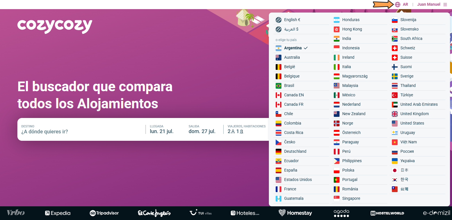 Seleccionar idioma o país