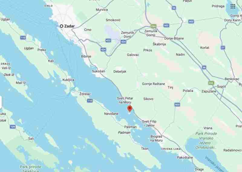 Mapa como llegar a Galešnjak isla corazon croacia