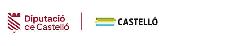 Logotipo de la Diputació de Castelló a la izquierda con escudo y corona rojos, y la palabra "CASTELLÓ" junto a barras de color apiladas y texto negro a la derecha, ambos sobre fondo blanco.