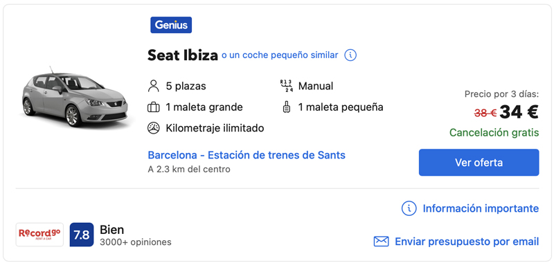 Coche de alquiler por menos de 12€ al día