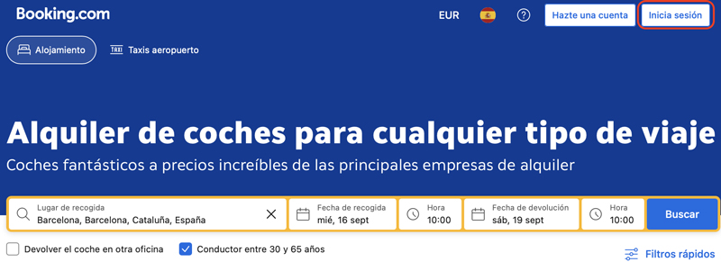 Búsqueda en Rentalcars