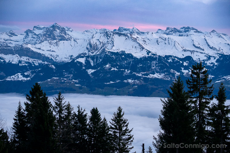 Monte Rigi Vista Alpes Tras Atardecer