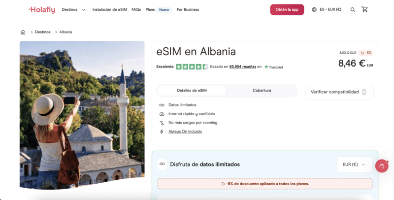 eSIM Albania de Holafly