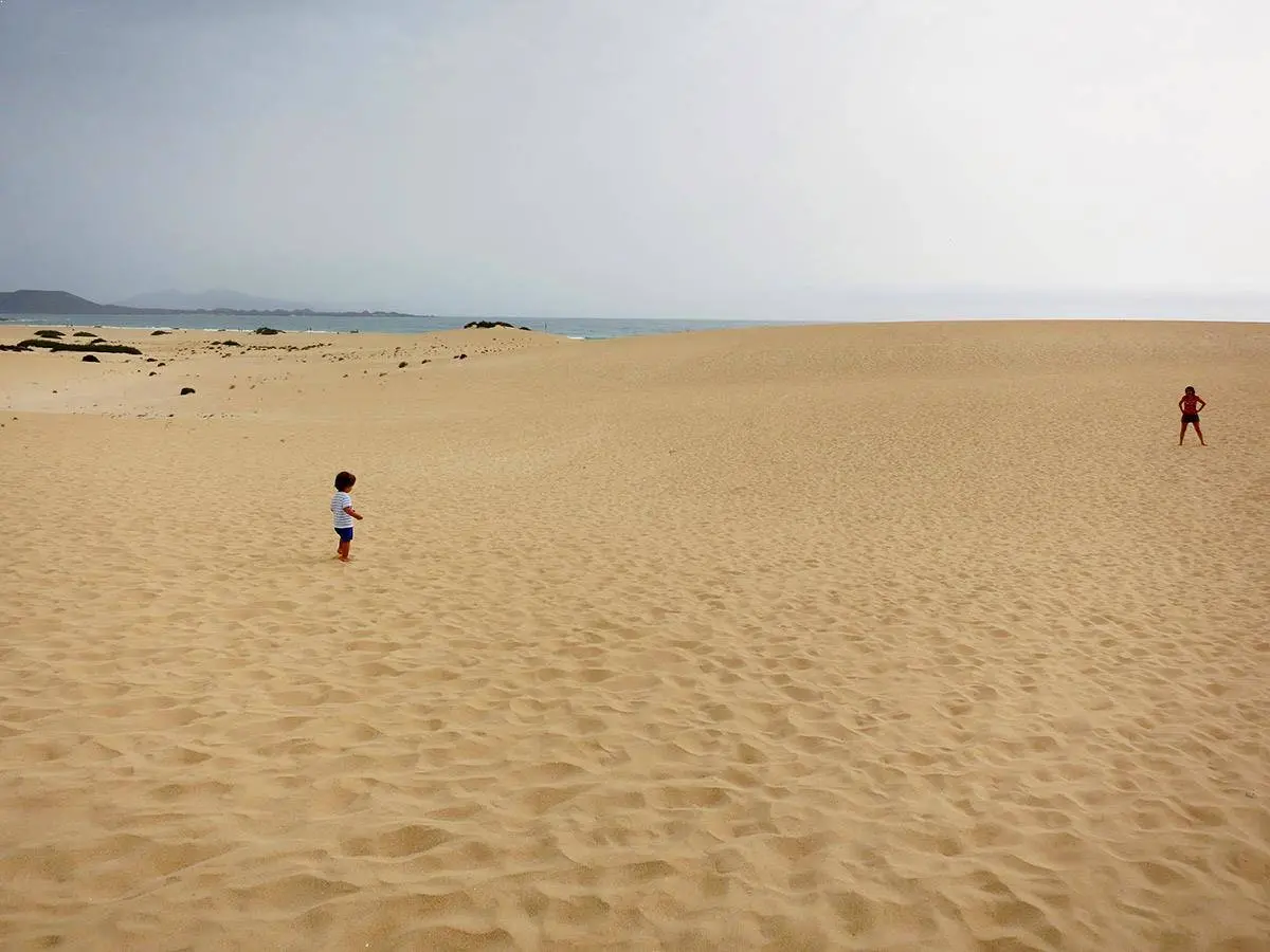 La extensa playa de las Grandes Dunas al sur de Corralejo