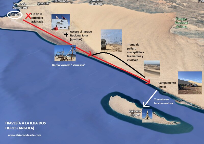 Mapa de la Baía dos Tigres y de cómo llegar a la Ilha dos Tigres