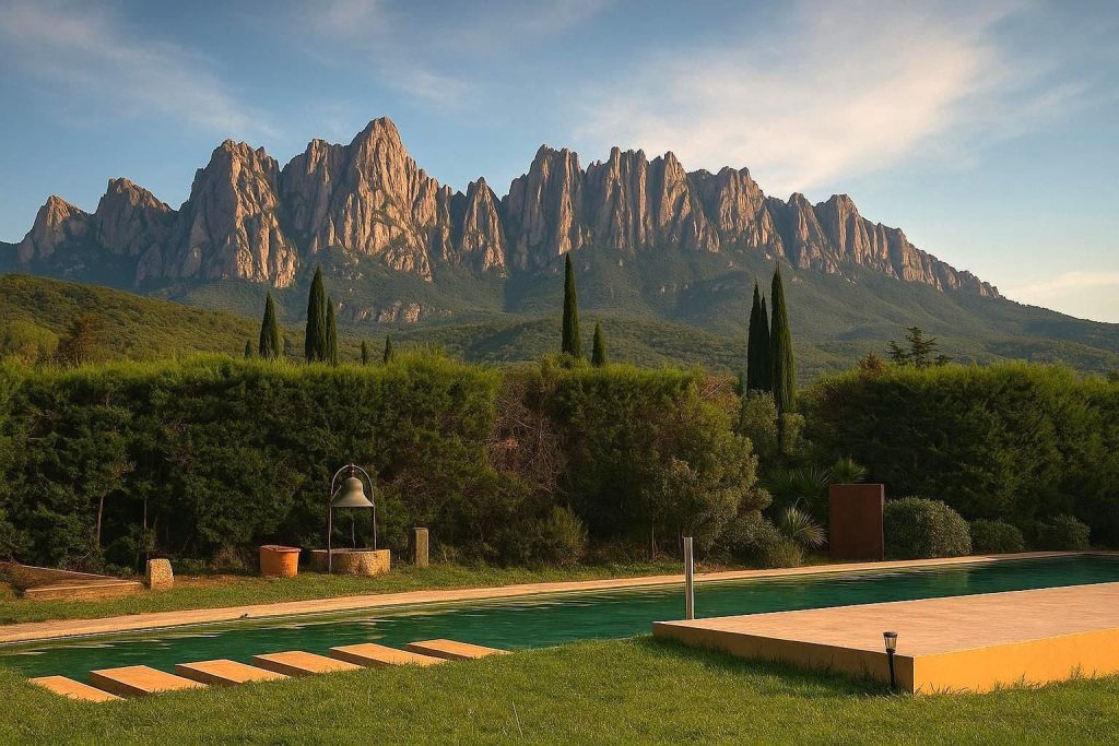 Piscina con vistas a la montaña de Montserrat en LuxRural Montserrat (Barcelona)